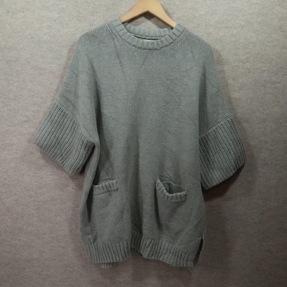 Pilcro Anthropologie Sweater S Oversized Short Sleeve Grey Metallic Pockets NEW
